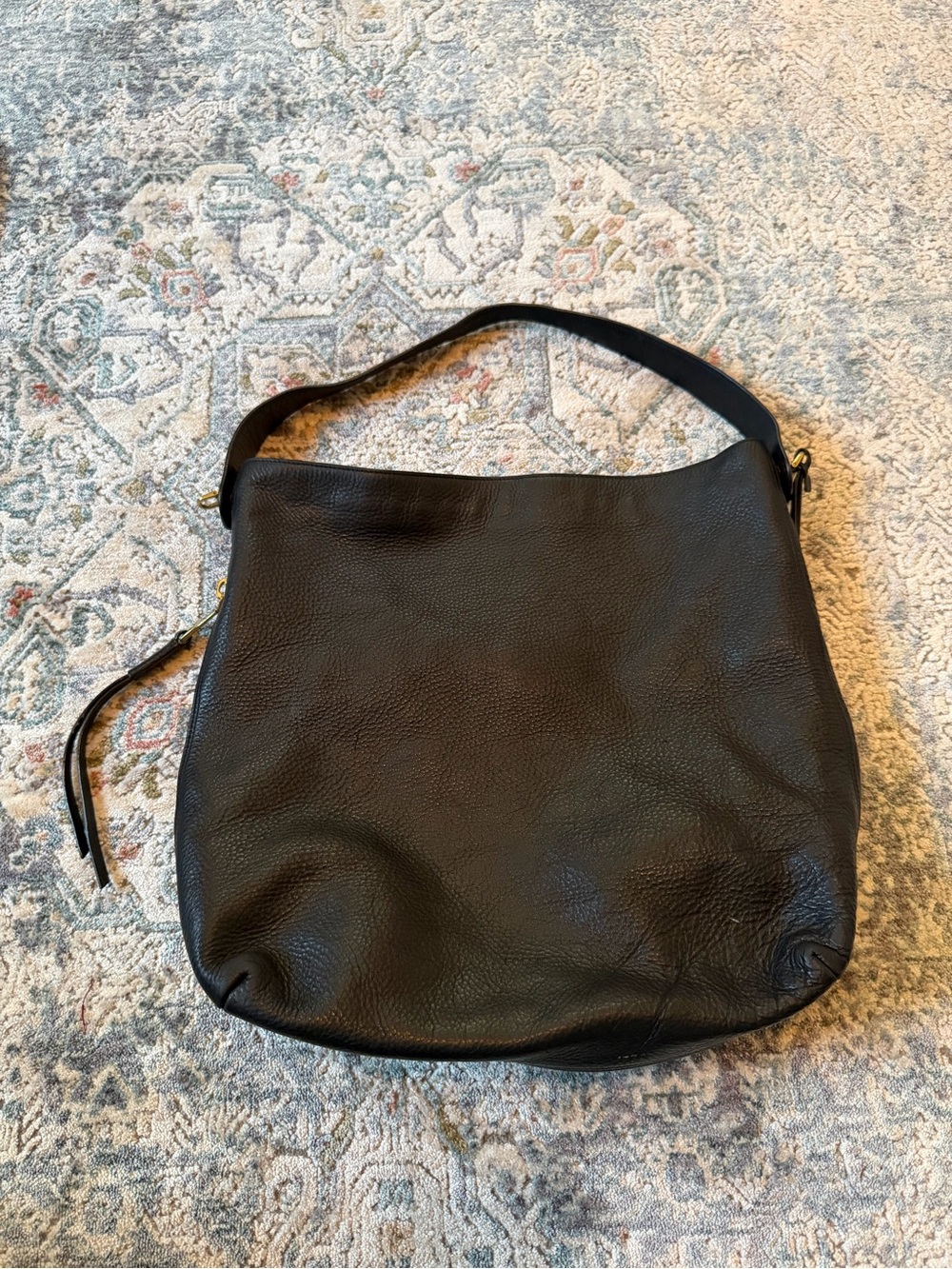 Fossil Maya Black Slouchy Hobo Shoulder Bag Gold Key Charm Large Everyday Purse